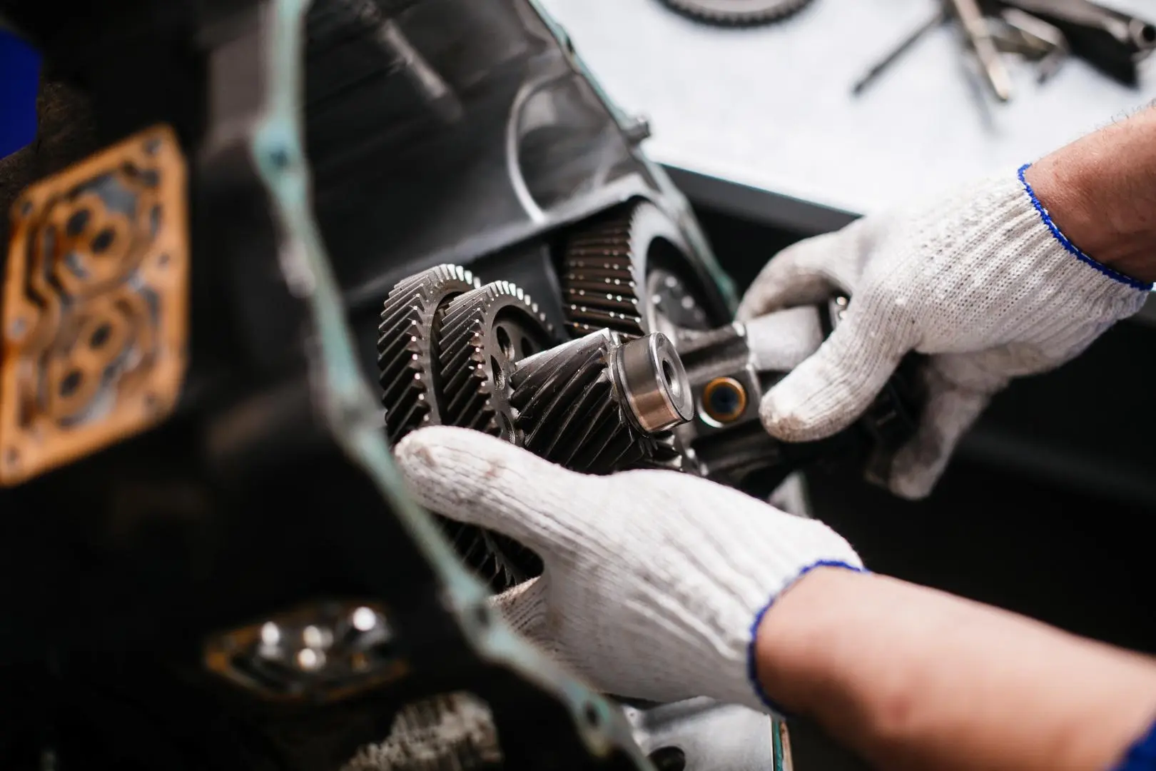 Car Mechanic Is Fixing The Automatic Gearbox At London Motor Sports