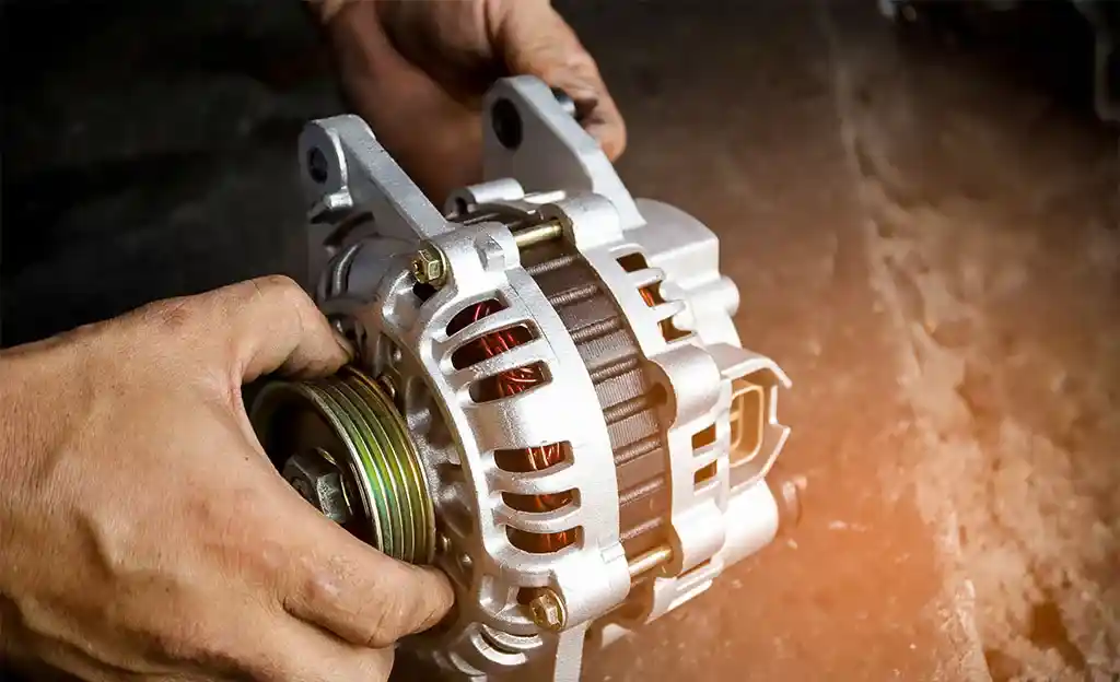 A Man Holding Car Alternator In His Hand Checking Is That Alternator Need Repair