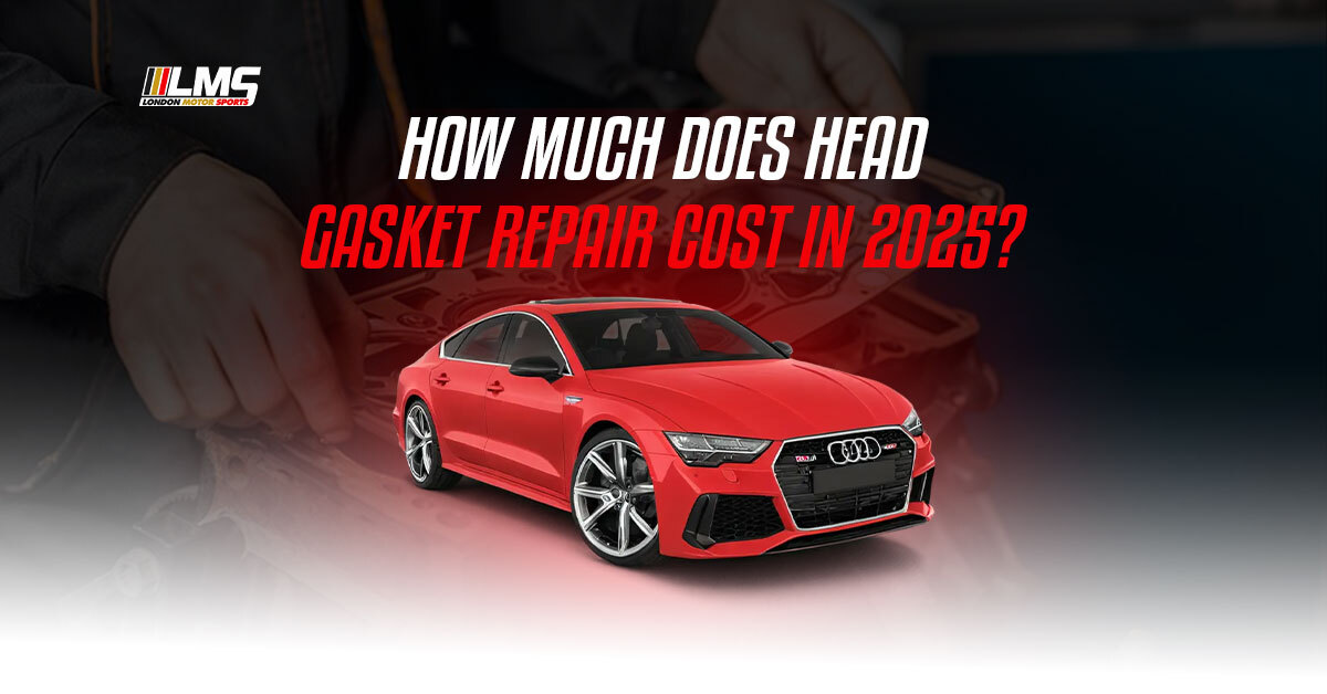 Red Audi Car With Text Overlay Asking About Head Gasket Repair Cost In 2025 – London Motor Sports